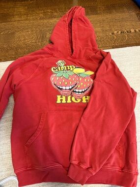 Red Graphic Hoodie with Strawberry Design